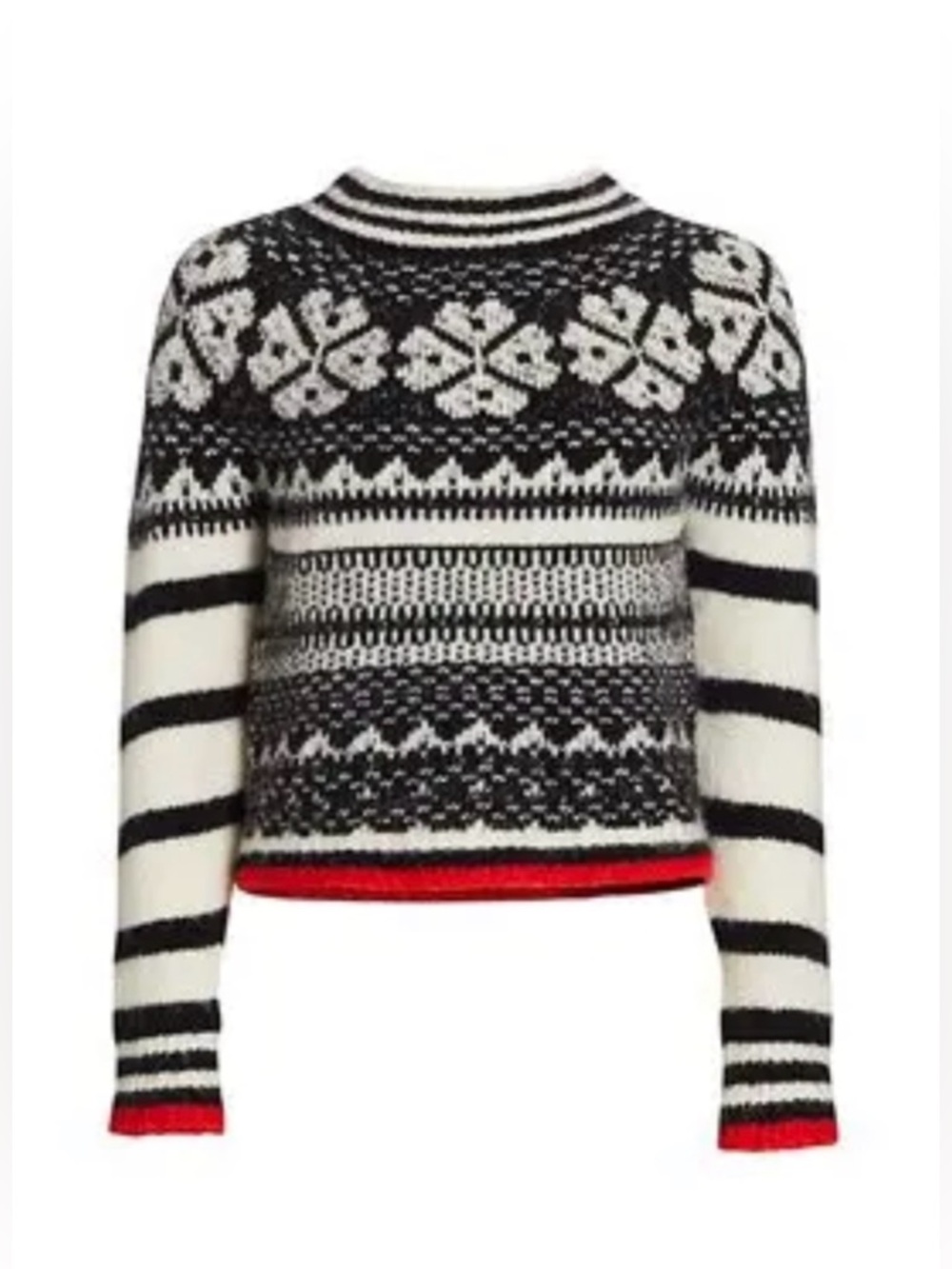 SeeByChloe Fair Isle Sweater Womens S Black White Fuzzy Knit Designer